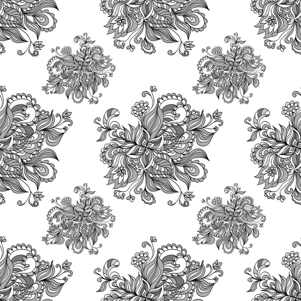 Patrón sin costuras de flores de garabato en gris
 - Vector, Imagen
