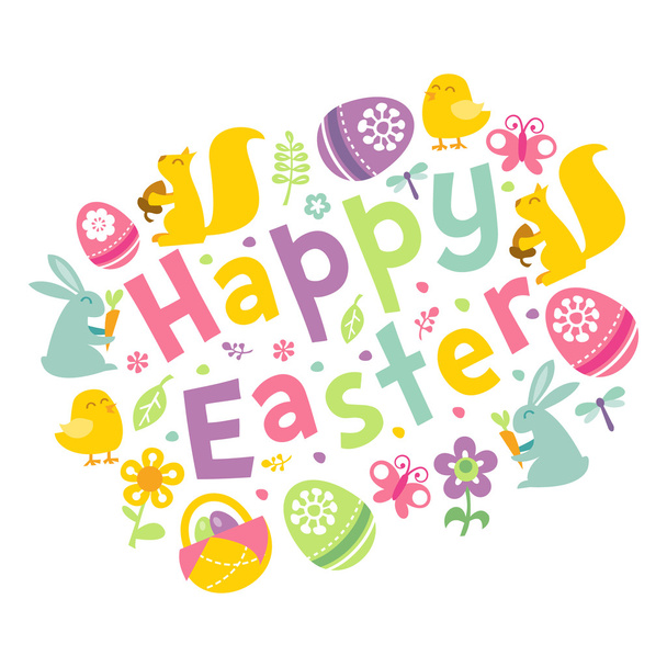 Retro Happy Easter Phrase - Vector, afbeelding