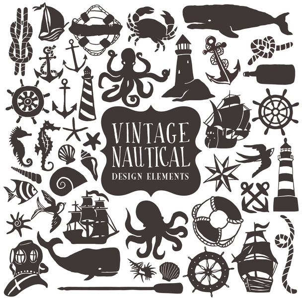 Вінтажні ручні намальовані елементи морського дизайну
 - Вектор, зображення