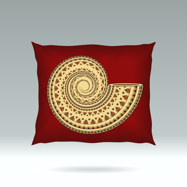 Almohada roja con concha de ornamento
 - Vector, imagen