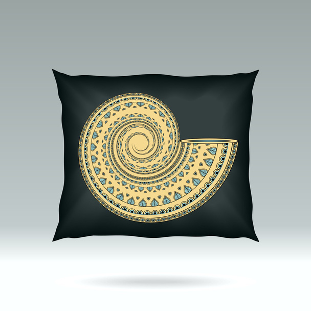 Almohada negra con concha de ornamento
 - Vector, imagen