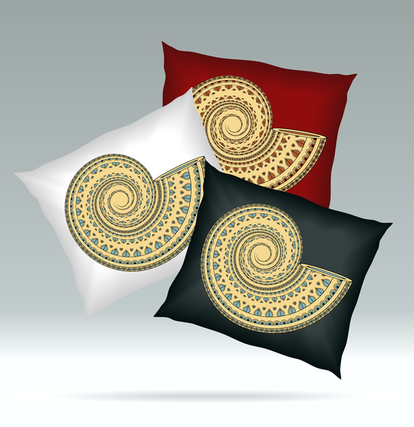 Набір подушок з орнаментом оболонки червоного білого чорного кольору
 - Вектор, зображення