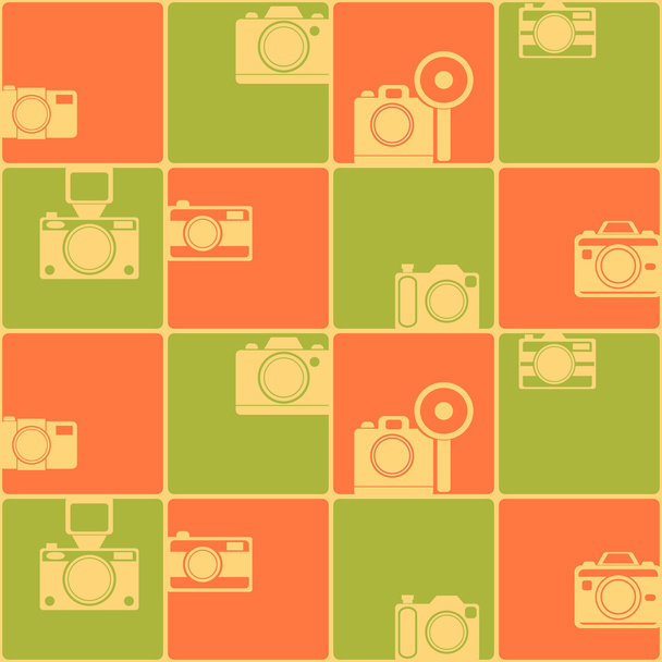 nahtloser Hintergrund mit Fotokamera-Symbolen - Vektor, Bild