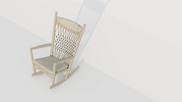 Realistische houten Rocking Chair in 3D weergave, silhouet op witte achtergrond. Voorportaal schommelstoel. Relax symbool. - Foto, afbeelding