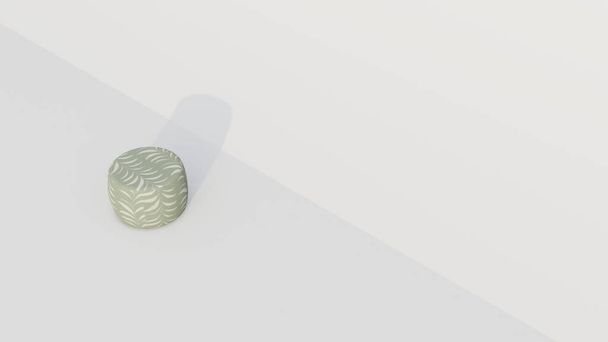 kulatý sametový sáček v zelené a béžové barvě s listovými akcenty na bílém pozadí. 3D vykreslování - Fotografie, Obrázek