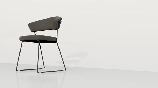 Nimetön tuoli selkä ja istuin nahasta, ja tuoli jalat on valmistettu metallista valkoisella pohjalla. 3d-renderointi - Valokuva, kuva