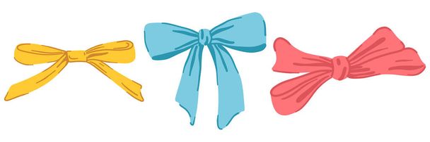 Ribbon bow collection. Cute hand drawing elements. Coquette aesthetic bows set. Cartoon drawn colorful vector illustration isolated on white - Vector, Image