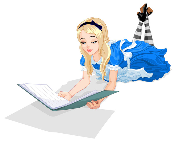 Wonderland Alice reading a book - Vecteur, image