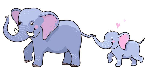 Cartoon elephant with cub - Διάνυσμα, εικόνα