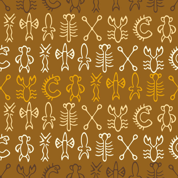Seamless background with Rongorongo glyphs - Vector, Image