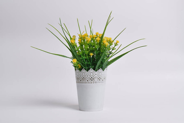 Baby Breath Flower Plant, planta de flor de plástico decorativo isolado no fundo branco. Decoração interior - Foto, Imagem