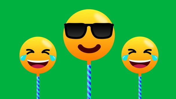 hűvös és nagyon boldog emoji bot elszigetelt zöld háttérrel. vicces és aranyos emoji illusztráció. - Fotó, kép