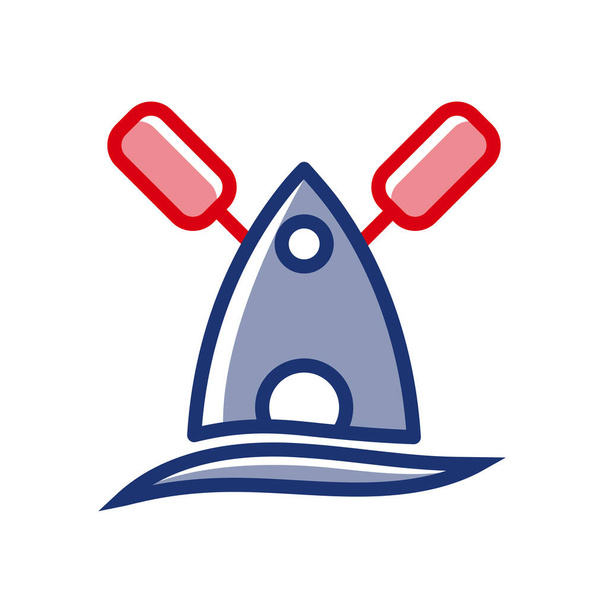 Vektor-Ikone eines Rudersports. Vektor-Illustration eines Ruderbootes mit Rudern, die oben gekreuzt sind. Rudersymbol, Piktogramm, Symbol. - Vektor, Bild