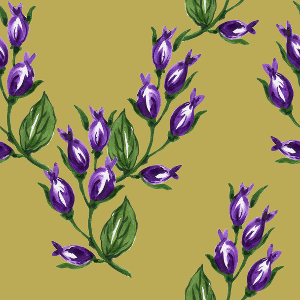 patrón inconsútil ramo rosa azul púrpura flores y planta acuarela gouache mano dibujar romántica floral - Foto, Imagen