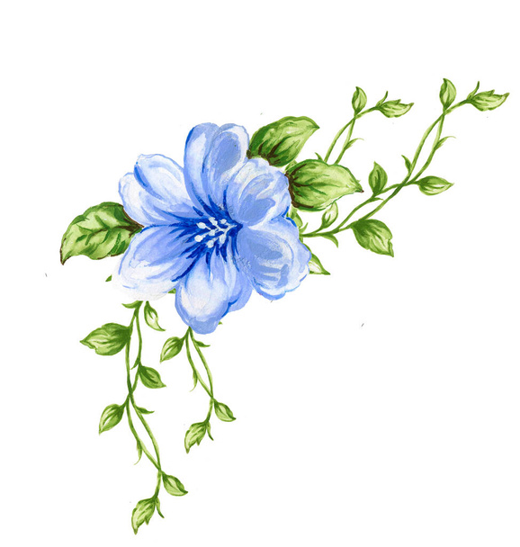 Πολύχρωμη συλλογή λουλουδιών με φύλλα και λουλούδια ακουαρέλα gouache σχέδιο Άνοιξη ή καλοκαίρι για πρόσκληση - Φωτογραφία, εικόνα