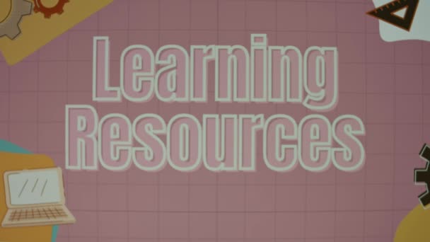 Inscrição de recursos de aprendizagem em fundo rosa animado. Conceito de educação. Desfocado. - Filmagem, Vídeo