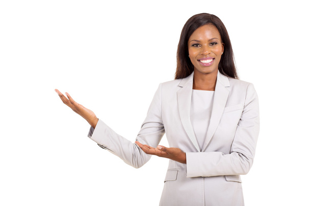 african businesswoman doing welcoming gesture - Фото, изображение