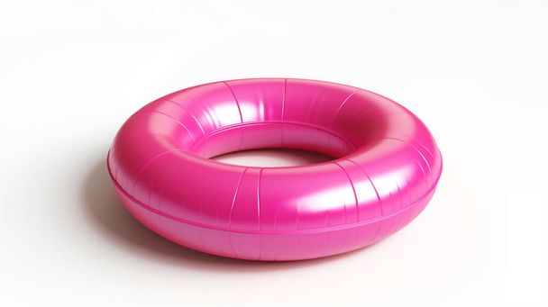 Anillo de natación inflable rosa sobre un fondo blanco ilustración por ai generativo - Foto, imagen