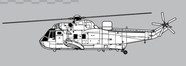 Westland Sea King heeft Mk.6. Vectortekening van anti-onderzeeër oorlogvoering en nutshelikopter. Zijaanzicht. Afbeelding voor illustratie en infographics. - Vector, afbeelding