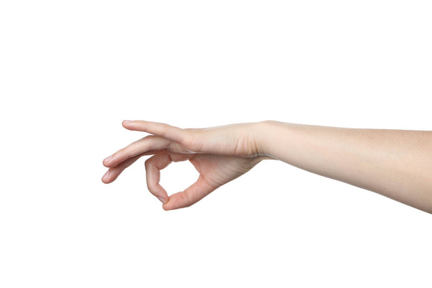 PNG, жіноча рука, що показує знак OK, ізольовано на білому тлі - Фото, зображення