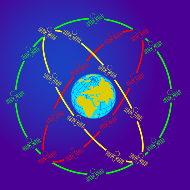 космические спутники на эксцентричных орбитах вокруг Земли
 - Вектор,изображение