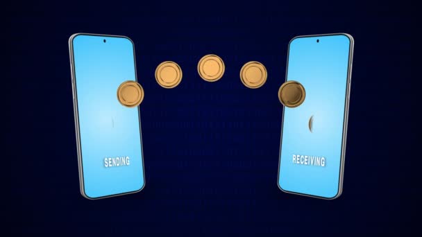 Mobile Banking-Konzept mit Münzüberweisung zwischen Smartphones - Filmmaterial, Video