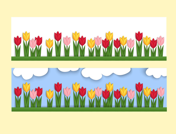 poziomy baner z papieru tulipany - Wektor, obraz