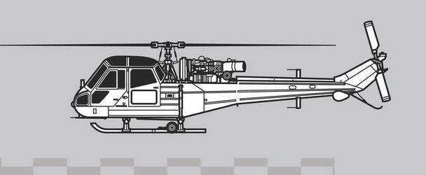 Westland Scout AH.1. Vectortekening van lichte nutshelikopter. Zijaanzicht. Afbeelding voor illustratie en infographics. - Vector, afbeelding