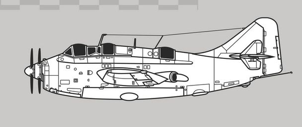 Fairey Gannet AS.1 Vectortekening van anti-onderzeeër oorlogsvliegtuigen. Zijaanzicht. Afbeelding voor illustratie en infographics. - Vector, afbeelding