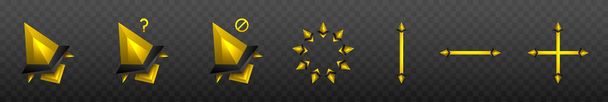Ícones personalizados coloridos amarelos dourados abstratos do cursor do rato do jogo ajustados para projetos da IU do jogo - Vetor, Imagem