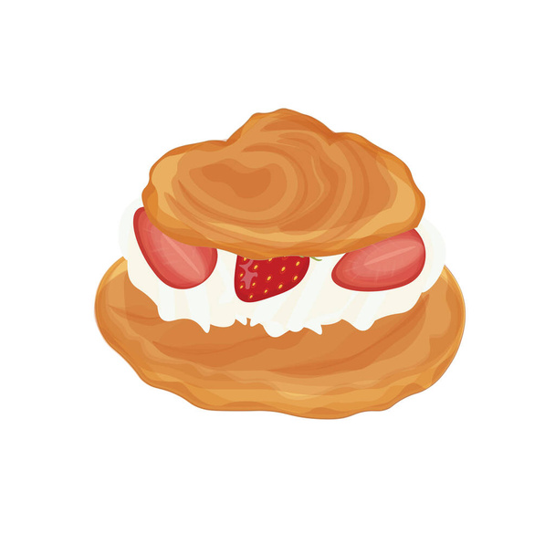 Vector Ilustración Logo profiterole choux pastelería con natillas y fresa fresca - Vector, Imagen