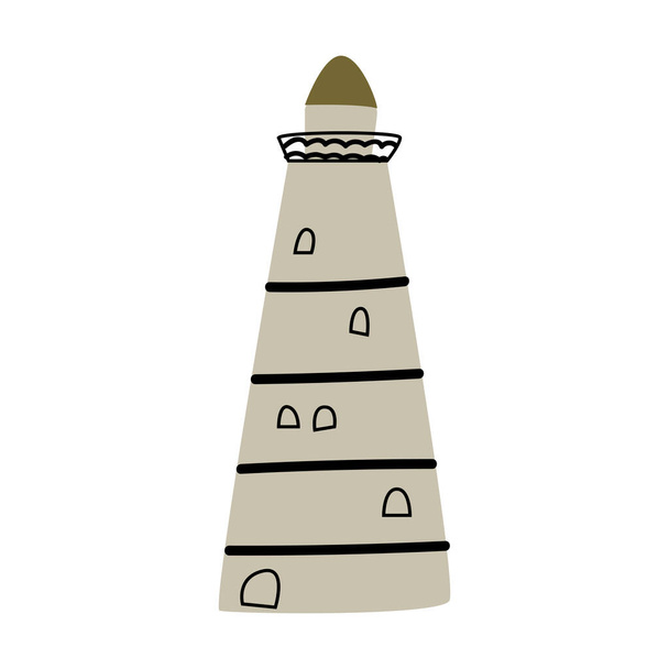 Cute cartoon lighthouse - nautical vector illustration of sea beacon building. Vector illustration can used for baby banner, greeting card, invitation for children sea party, textile print or poster.  - Vector, Image