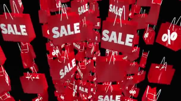 Eladó és százalék felirat fekete alapon vörös bevásárló táskák - Felvétel, videó