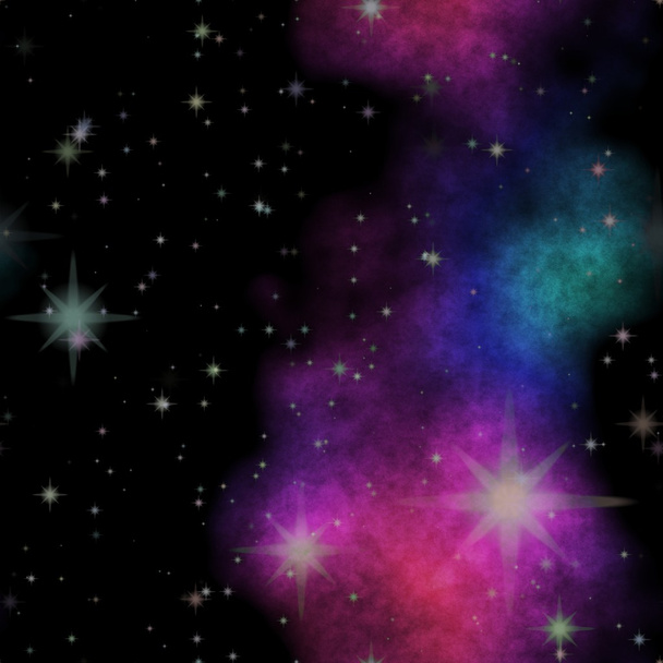 Seamless space pattern with color nebula - Foto, afbeelding