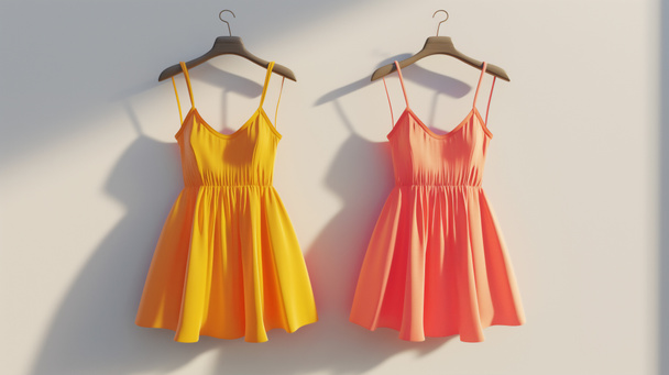 Dos vestidos de verano en perchas proyectando sombras ilustración por ai generativo - Foto, imagen