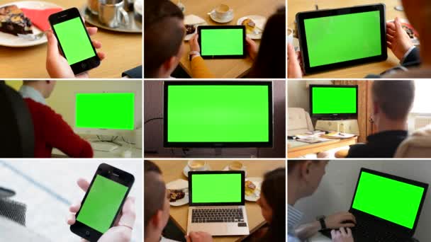 4K μοντάζ (9 βίντεο)-συσκευές τεχνολογίας πράσινη οθόνη-άνθρωποι που εργάζονται - Πλάνα, βίντεο