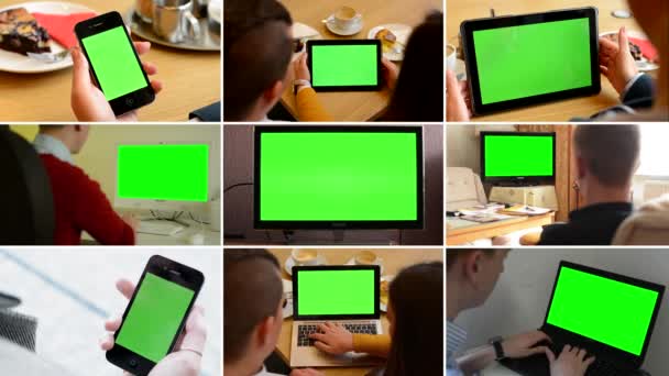 4K MONTAGE (18 VIDEOS) - teknologian laitteet vihreä ruutu - ihmiset työskentelevät
 - Materiaali, video