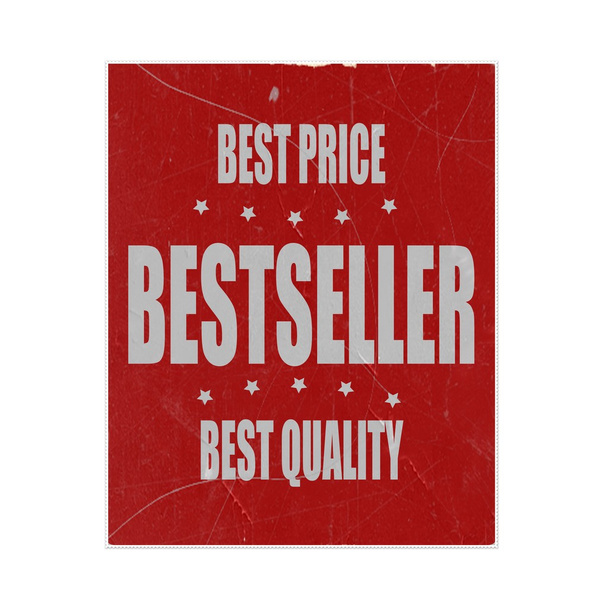 Bestseller white stamp text on red background - Foto, Bild