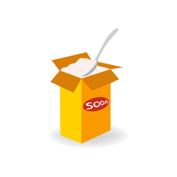 Soda in a craft paper bag and spoon, baking ingredient vector Illustration on a white background - Vector, Image