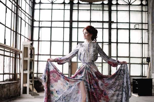 elegance woman with flying dress in palace room - Valokuva, kuva