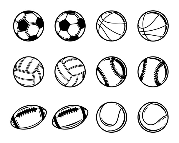 Vector Black And White Sports Balls Collection - Vector, Image