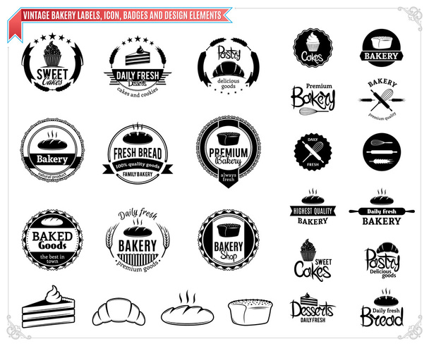 Piekarnia rocznika Logo szablony, etykiety, ikony, odznaki i elementy projektu - Wektor, obraz