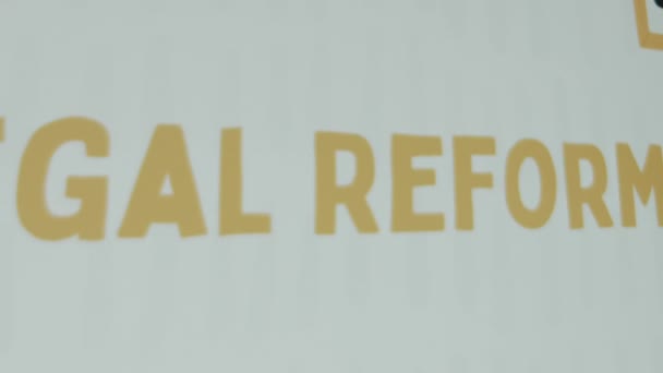 Legal Reform Inschrift auf weißem Hintergrund. Grafische Präsentation mit gezeichneten Porträts afroamerikanischer Menschen verschiedener Berufe. Rechtliches Konzept. - Filmmaterial, Video