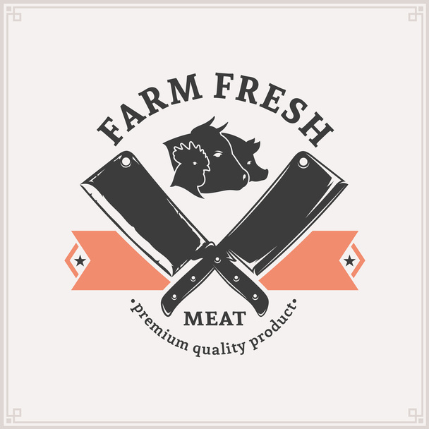 Логотип мясокомбината, шаблон мясной этикетки
 - Вектор,изображение