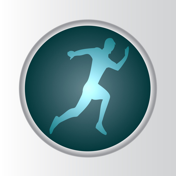 Silueta de botón de hombre corriendo con fondo azul
 - Vector, imagen