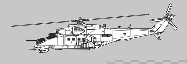 Mil Mi-24A Hind-B. Saldırı helikopterinin vektör çizimi. Yan görüş. Resim ve bilgi grafikleri için resim. - Vektör, Görsel