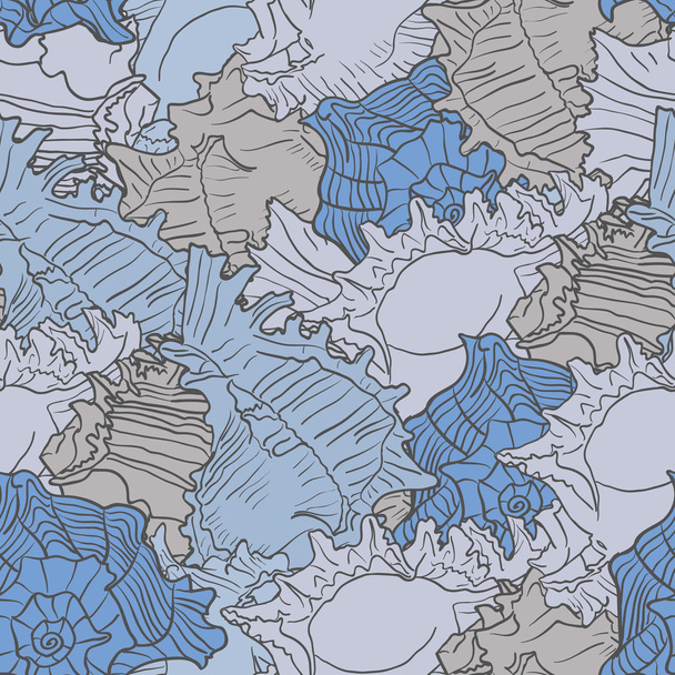 Seamless marine pattern with sea shells. - Вектор,изображение