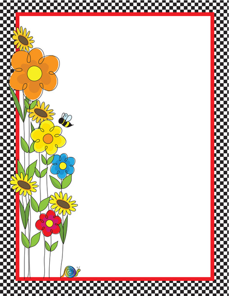 Flowers and Checks Border - Vector, Imagen