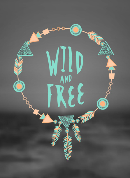 Wild and Free Hand Lettered Design - Vetor, Imagem