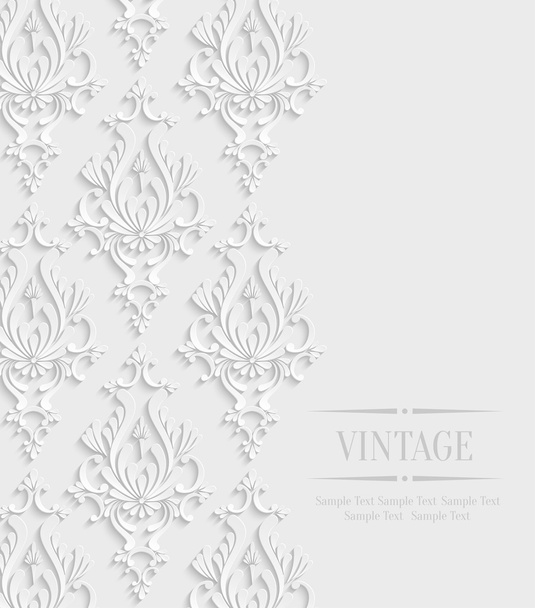Vector 3d Vintage Invitation Card with Floral Damask Pattern - Wektor, obraz
